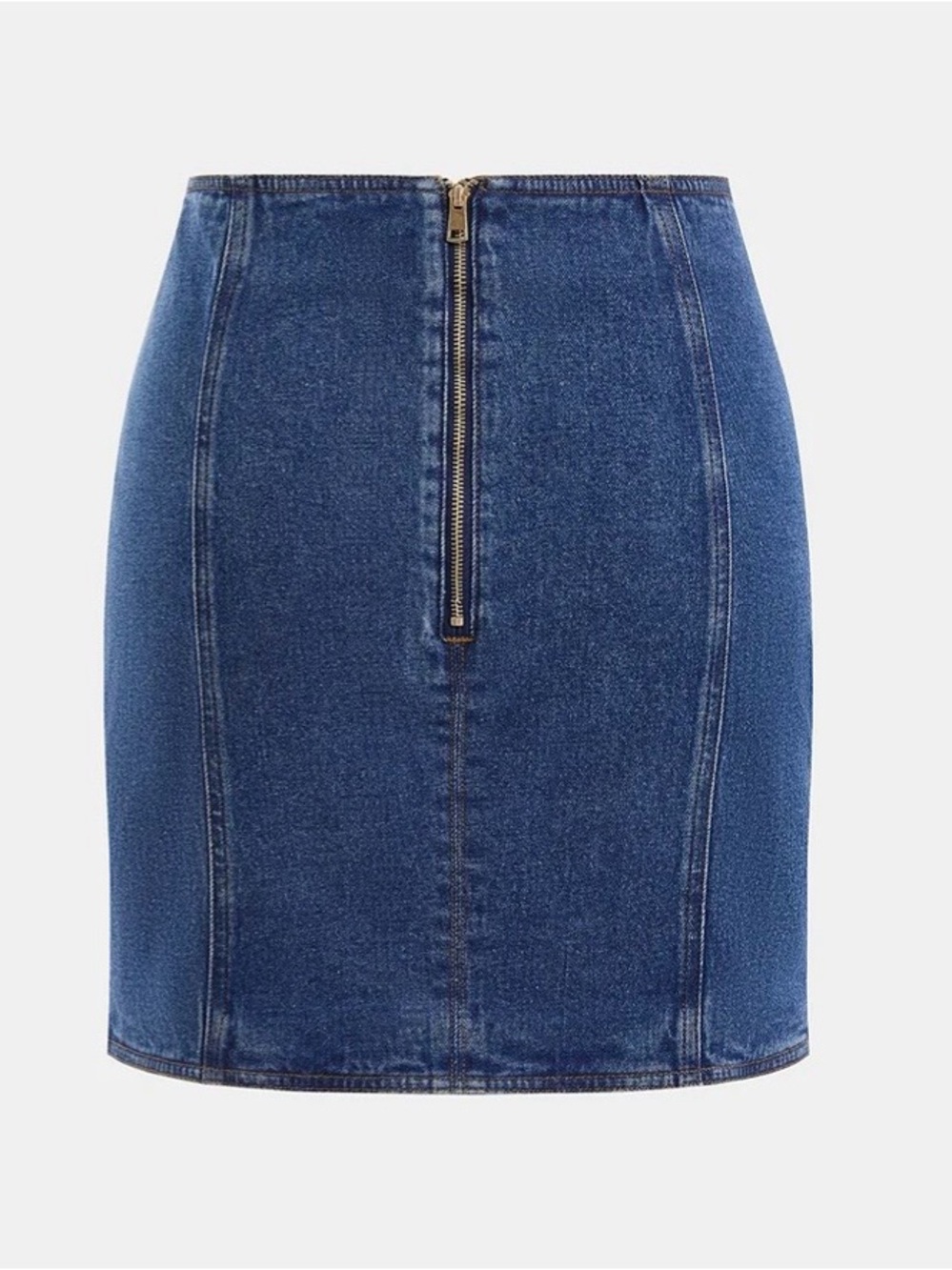 Commense Buckle Detail Asymmetrical Denim Mini Skirt Women’s L NWT - Picture 2 of 12